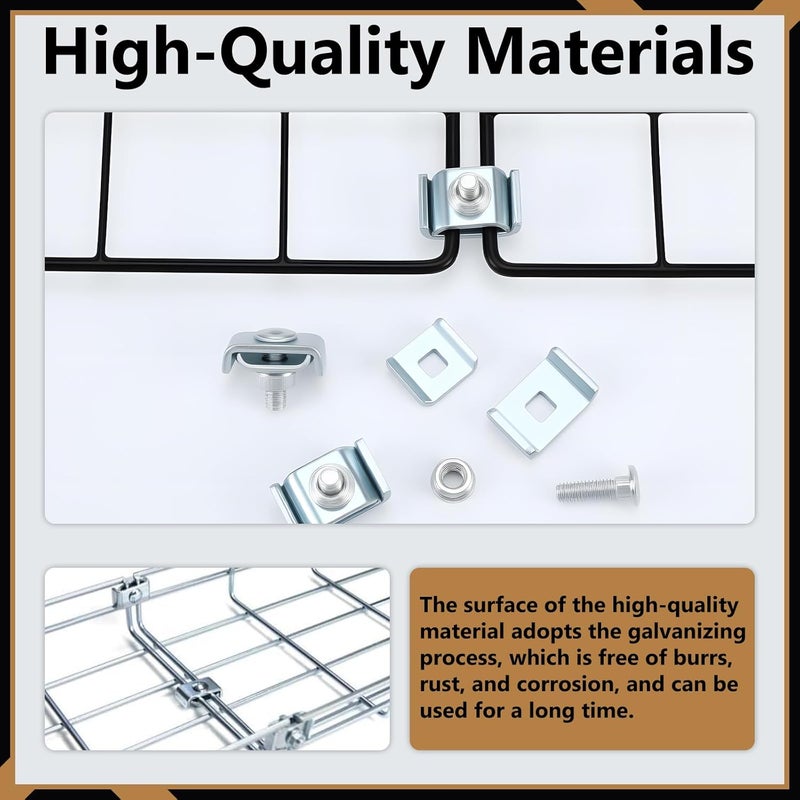 AojSup 50 Pack Splice Washer Kit, Reinforced Joint Clamp Grid Wall Clips, Cord End Connector for Mesh Cable Tray Wire Shelf Kit, Steel Bracket Hardware Fit 4mm-6mm Dia. Basket Cable - Image 5